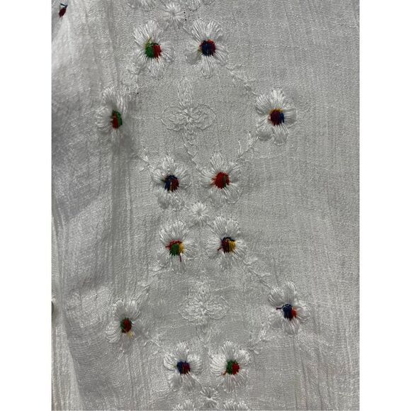 Hope Springs White Flower Embroidered Gauzy Roll Tab Sleeve Button Down Shirt sz - Picture 3 of 11